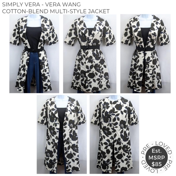 Size XS (2) Simply Vera Wang White Black Floral Formal Retro Blazer Jacket Coat - Picture 1 of 16